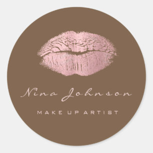 Sticker Rond Kiss Lips maquillage Beauté Bronze Rose rose Lipst