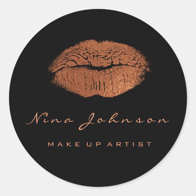 Sticker Rond Kiss Lips maquillage Beauté noir cuivre Rose or (Devant)