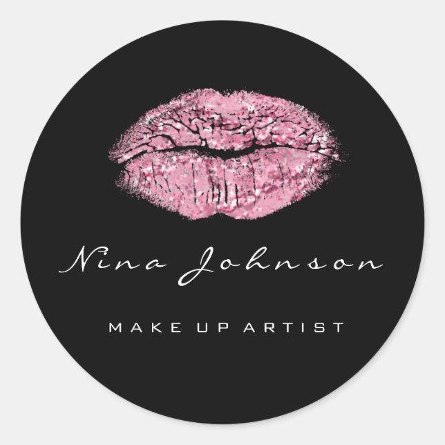 Sticker Rond Kiss Lips Maquillage Beauté Rose blanche Nom (Devant)