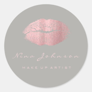 Sticker Rond Kiss Lips Maquillage Beauté Rose Gris Lipstik