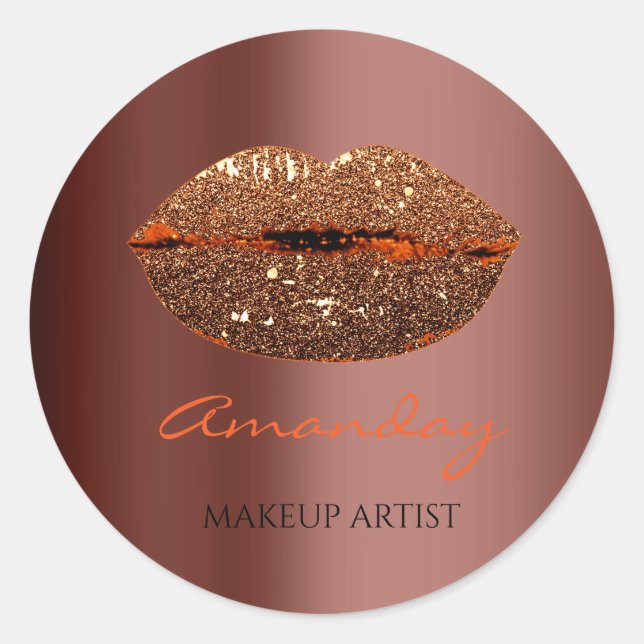 Sticker Rond Kiss Lips Maquillage Nom personnalisé Gold Café Ch (Devant)