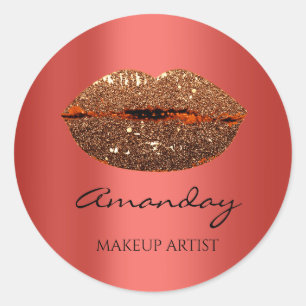 Sticker Rond Kiss Lips maquillage Nom personnalisé Red Gold