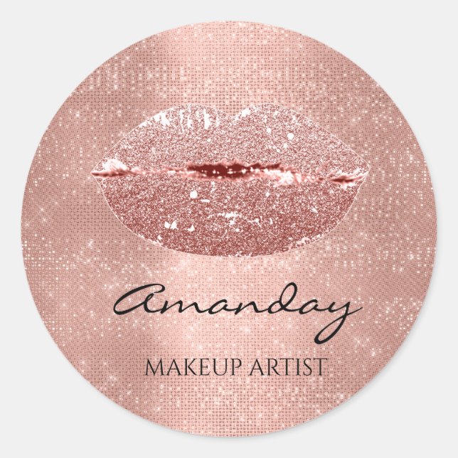 Sticker Rond Kiss Lips maquillage Nom personnalisé Rose Gold (Devant)