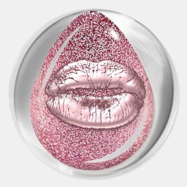 Sticker Rond Kiss Lips Parties scintillant rose ronde maquillag (Devant)
