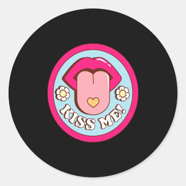 Sticker Rond Kiss Me Flower Tongue Out Valentines Day Womens Me (Devant)