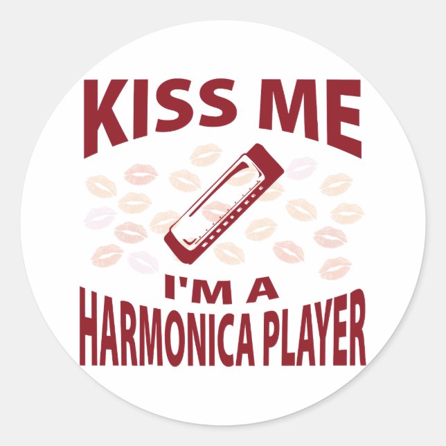 Sticker Rond Kiss Me I'm A Harmonica Player (Devant)