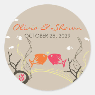 Sticker Rond Kisser Poissons Corals Plage Whimsical mignon Mari