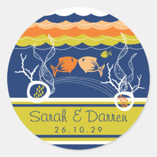 Sticker Rond Kisser Poissons Corals Plage Whimsical mignon Mari