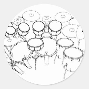 Sticker Rond Kit de batterie 10 pièces : Dessin noir et blanc :
