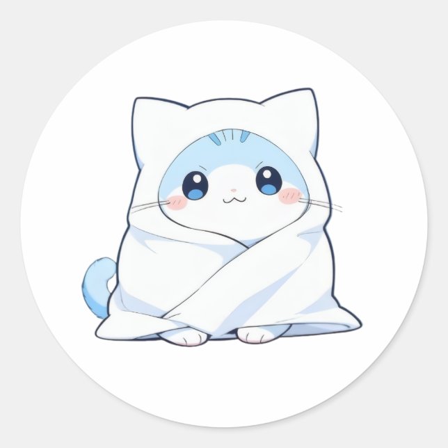 Sticker Rond Kit de couverture confortable chaton kawaii design (Devant)