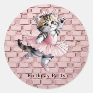 Sticker Rond Kit de fête d'anniversaire pour fille avec chaton 