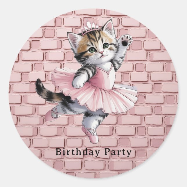 Sticker Rond Kit de fête d'anniversaire pour fille avec chaton  (Devant)