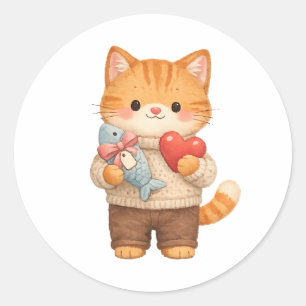 Sticker Rond Kit de la Saint-Valentin avec un chaton mignon ten