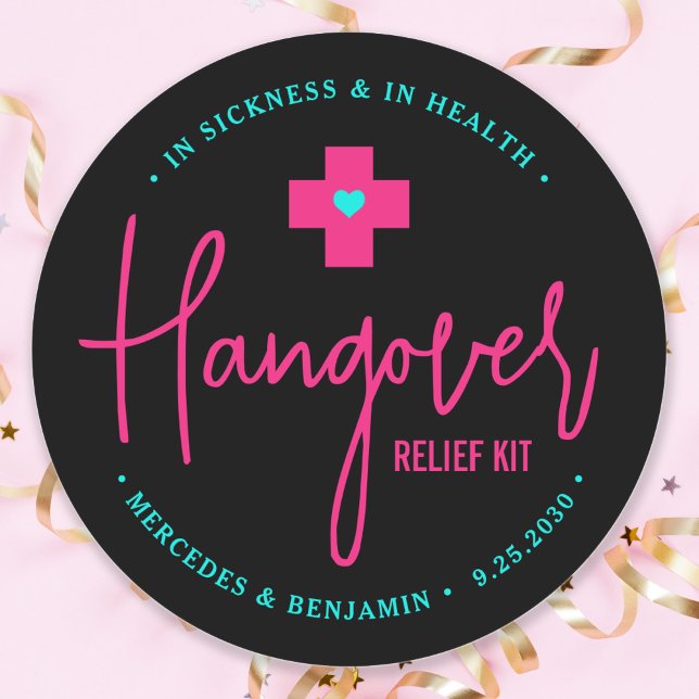 Sticker Rond Kit de secours Hangover Hot rose Turquoise mariage (Créateur téléchargé)