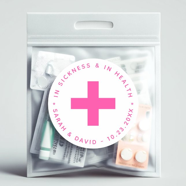 Sticker Rond Kit de Secours Rose Chaud Dans la Maladie et dans  (Créateur téléchargé)