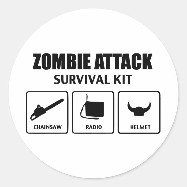 Sticker Rond kit de survie d'attaque zombie (Devant)