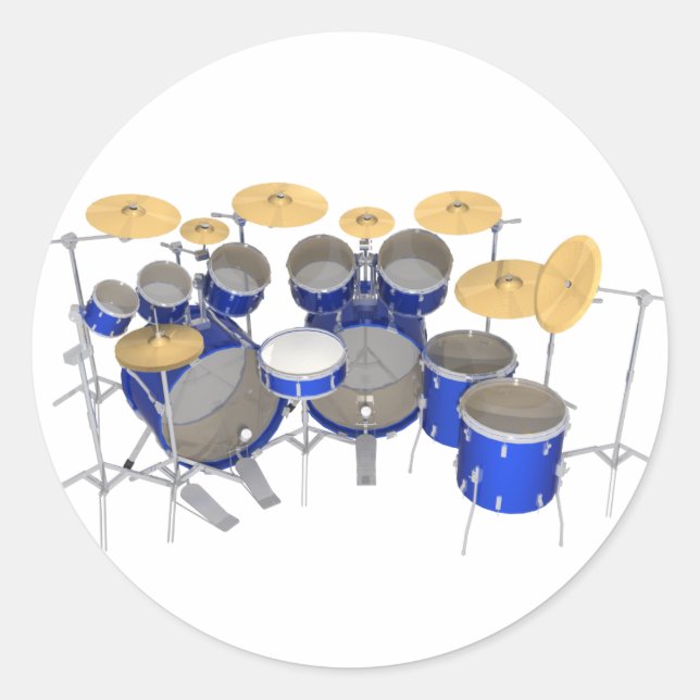 Sticker Rond Kit de tambour bleu : 10 pièce : (Devant)
