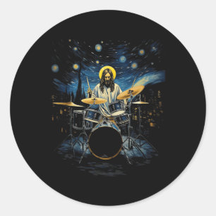 Sticker Rond Kit tambour Percussionniste Drummer Van Gogh Jesus