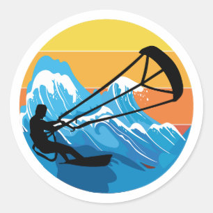Sticker Rond Kitesurf Kitesurf Kiteboarding Retro Vintage