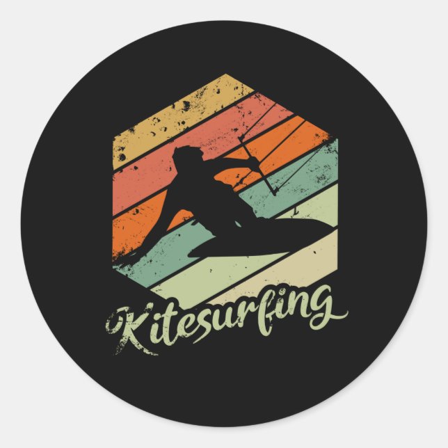 Sticker Rond Kitesurf Vintage Rétro Kite Sunset Cadeau (Devant)