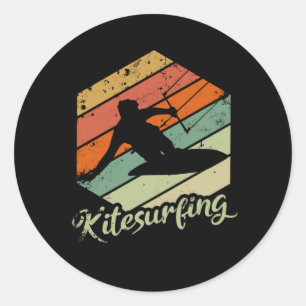 Sticker Rond Kitesurf Vintage Rétro Kite Sunset Cadeau