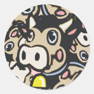 Sticker Rond Kitschy Pop Art Laitier Moo Vache Dans Le Style Ré