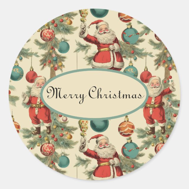 Sticker Rond Kitschy Santa and Ornaments Wrapping Paper (Devant)