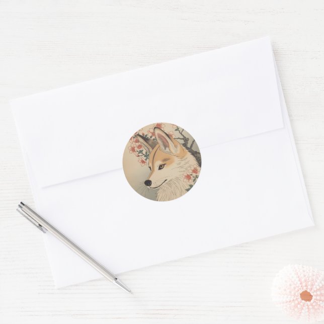 Sticker Rond Kitsune & cherry blossom (Enveloppe)