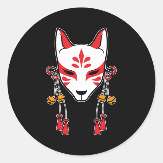 Sticker Rond Kitsune Kami Inari Kawaii Masque japonais Fox