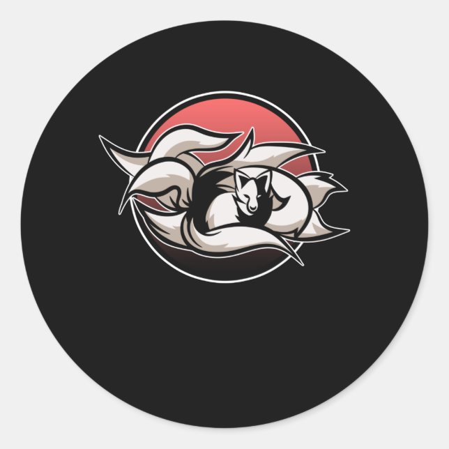 Sticker Rond Kitsune Modern Kawaii Kami Japonais Fox (Devant)