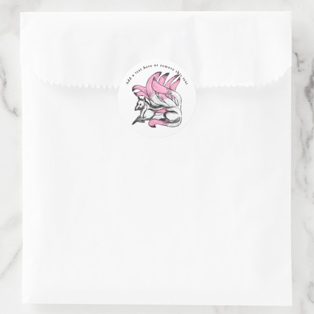 Sticker Rond Kitsune rose renard japonais (Sac)