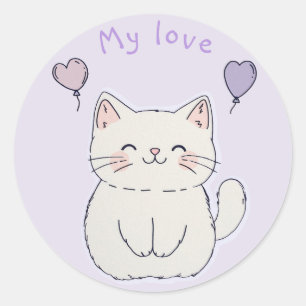 Sticker Rond  Kitten and hearts, personalized