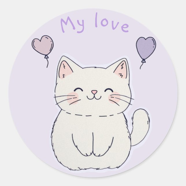 Sticker Rond  Kitten and hearts, personalized (Devant)