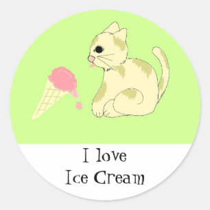 Sticker Rond Kitten avec cône de crème glacée