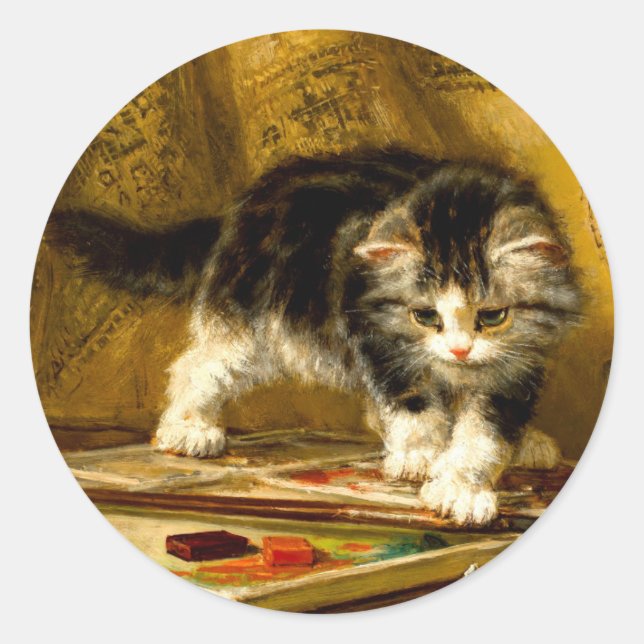 Sticker Rond Kitten avec peinture et brosses (Devant)