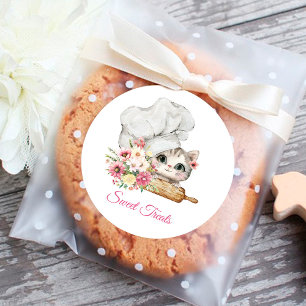 Sticker Rond Kitten Chapeau de Chef de Boulangerie