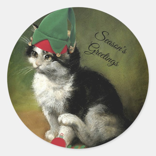 Sticker Rond Kitten de Noël - Bonnes Fêtes (Devant)
