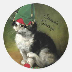 Sticker Rond Kitten de Noël - Bonnes Fêtes
