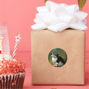 Sticker Rond Kitten de Noël - Bonnes Fêtes