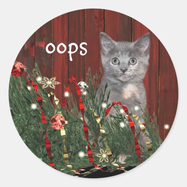 Sticker Rond Kitten et le sapin de Noël tombé (Devant)