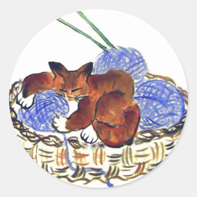 Sticker Rond Kitten Hugs a Yarn Coussin (Devant)