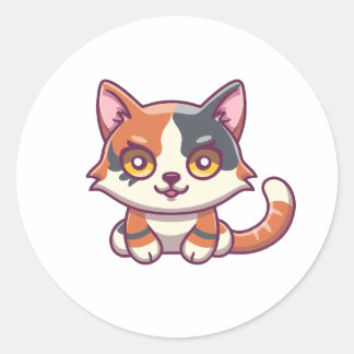 Sticker Rond Kitten Kawaii mignon dessin animé coloré