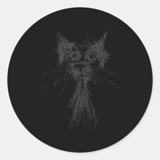 Sticker Rond Kitten Lover Abstract Scribble Art Cute Cat Cat  (Devant)