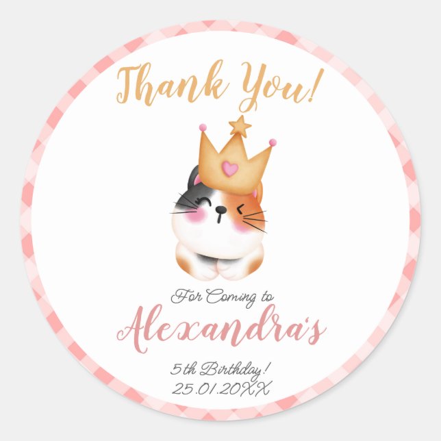 Sticker Rond Kitten Meow Couronne rose Fille Kitty Chat Anniver (Devant)