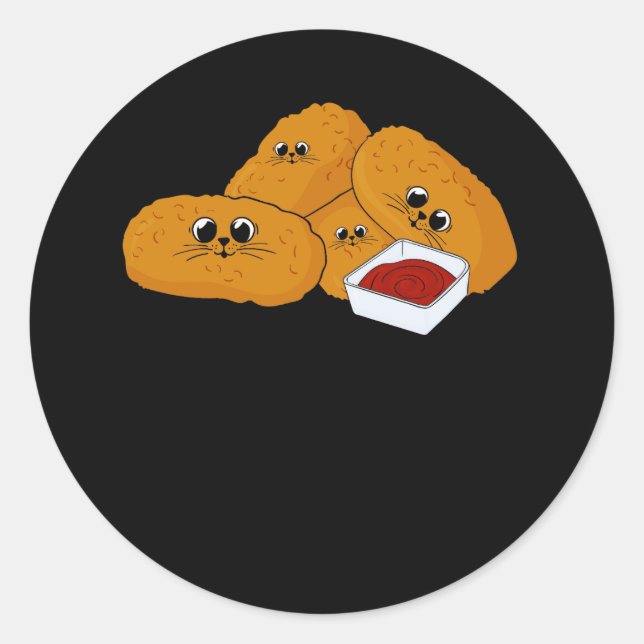 Sticker Rond Kitten Nuggets Restauration Rapide Chat Et Poulet  (Devant)