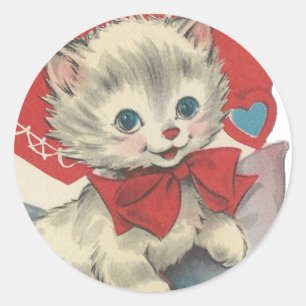 Sticker Rond Kitten Valentine vintage Purr-fect