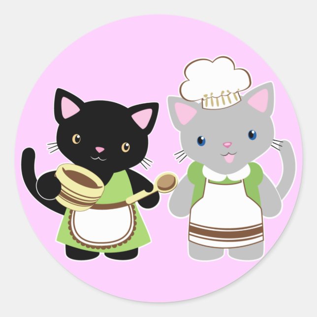 Sticker Rond Kittés de cuisine Yoyo et Suki Neko (Devant)