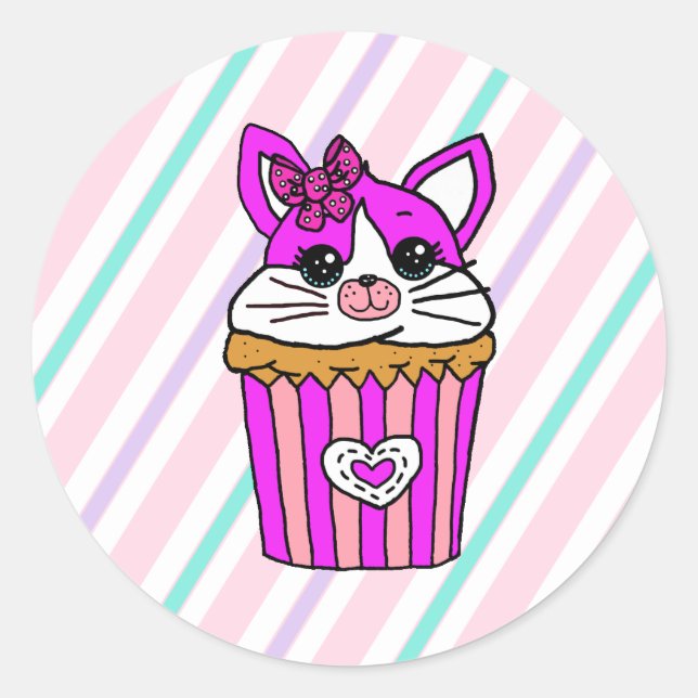 Sticker Rond Kitty Cat Cupcake Anniversaire (Devant)