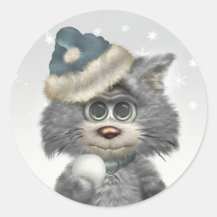 Sticker Rond Kitty Cats Winter Wonderland