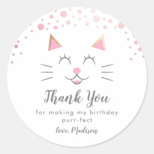 Sticker Rond Kitty Chat Anniversaire Fête Favoriser